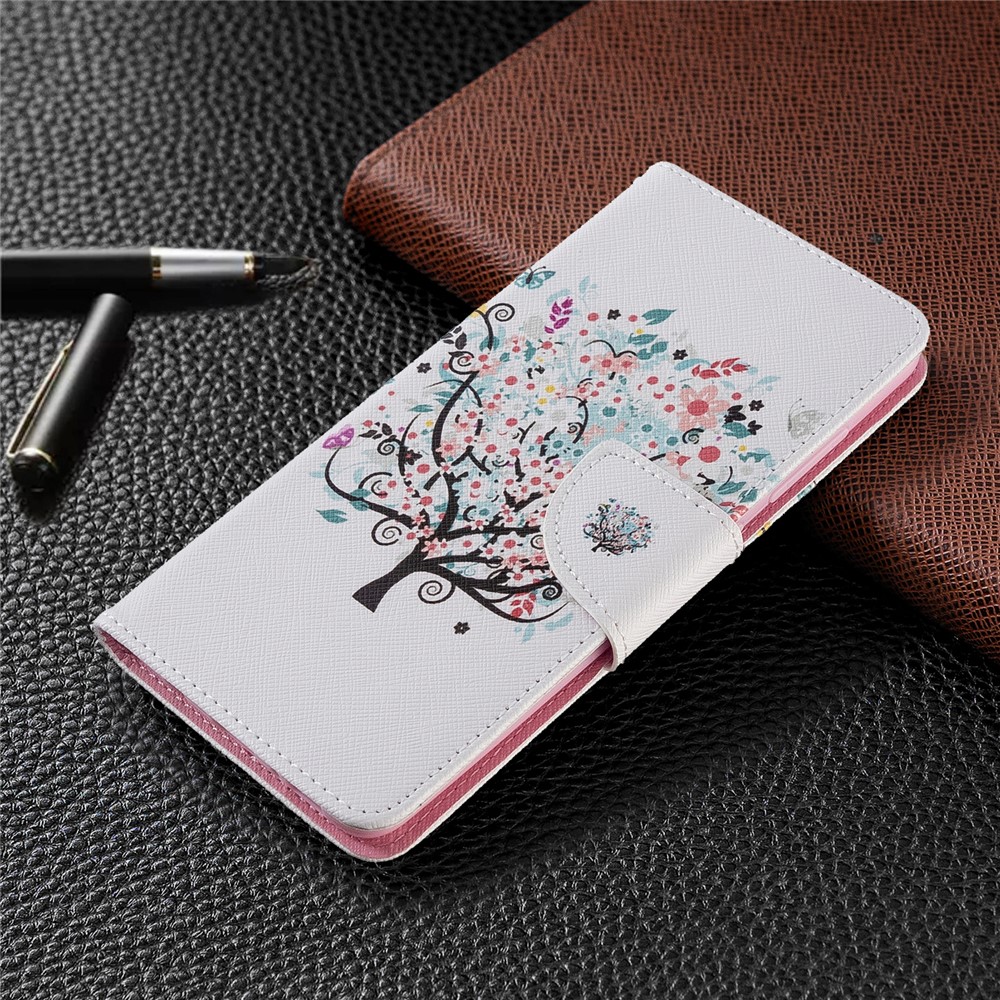 Pattern Printing Leather Wallet Case for Samsung Galaxy A51 - Flowered Tree-7