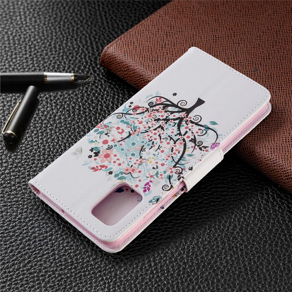 Pattern Printing Leather Wallet Case for Samsung Galaxy A51 - Flowered Tree-8