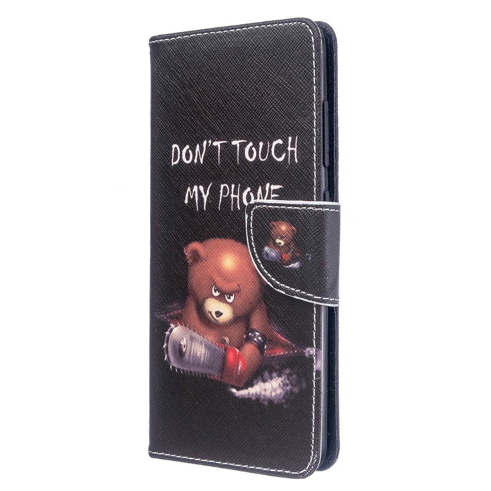Pattern Printing Leather Wallet Case for Samsung Galaxy A51 - Brown Bear and Warning Words-2