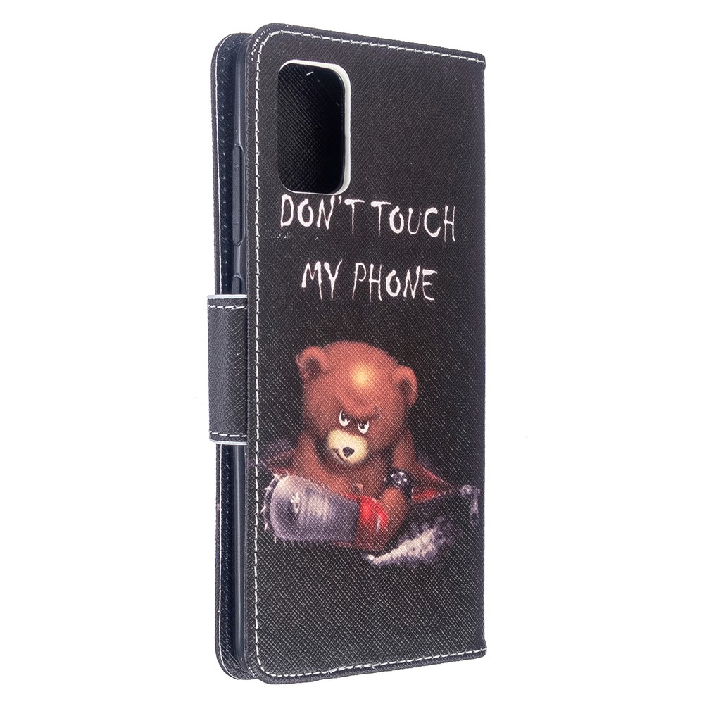 Pattern Printing Leather Wallet Case for Samsung Galaxy A51 - Brown Bear and Warning Words-3