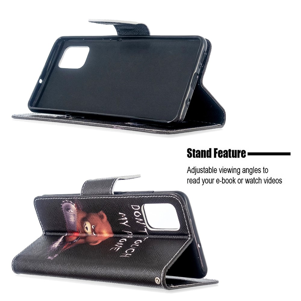 Pattern Printing Leather Wallet Case for Samsung Galaxy A51 - Brown Bear and Warning Words-5