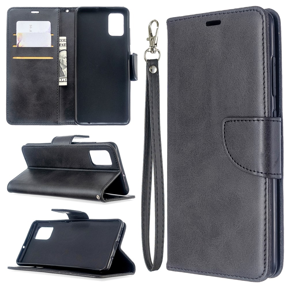 PU Leather Wallet Stand Shell Case for Samsung Galaxy A51 - Black-1