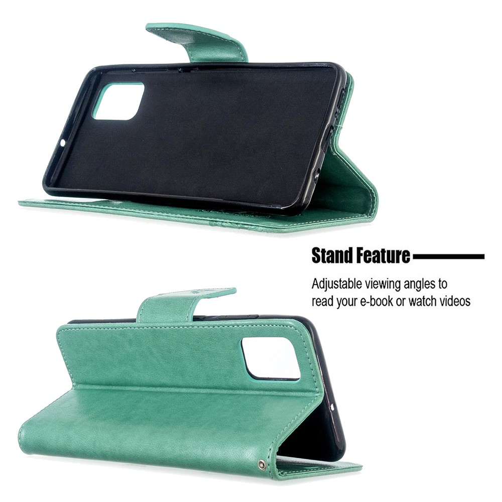 Imprint Butterfly Wallet Leather Stand Case for Samsung Galaxy A51 - Green-5