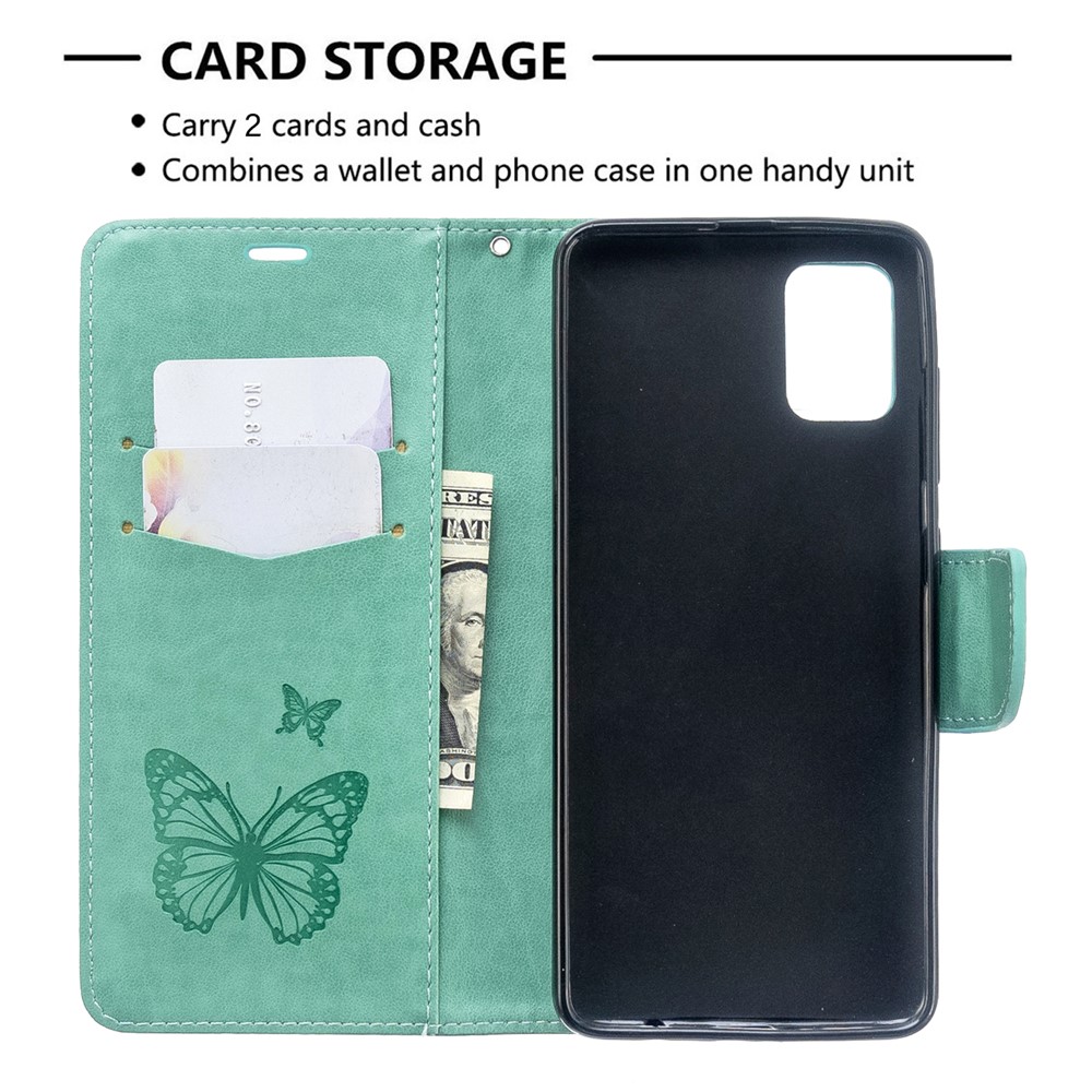 Imprint Butterfly Wallet Leather Stand Case for Samsung Galaxy A51 - Green-6
