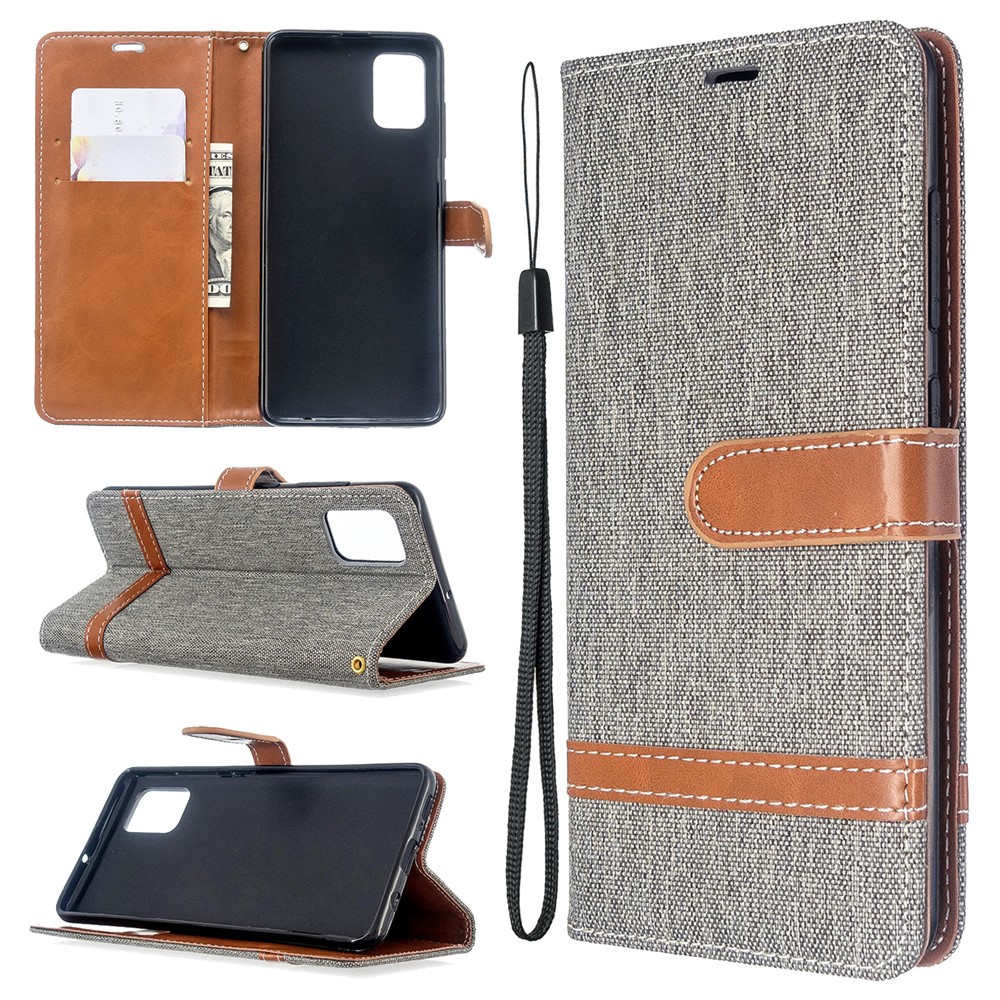 Assorted Color Jeans Cloth Leather Wallet Case for Samsung Galaxy A51 - Grey-1