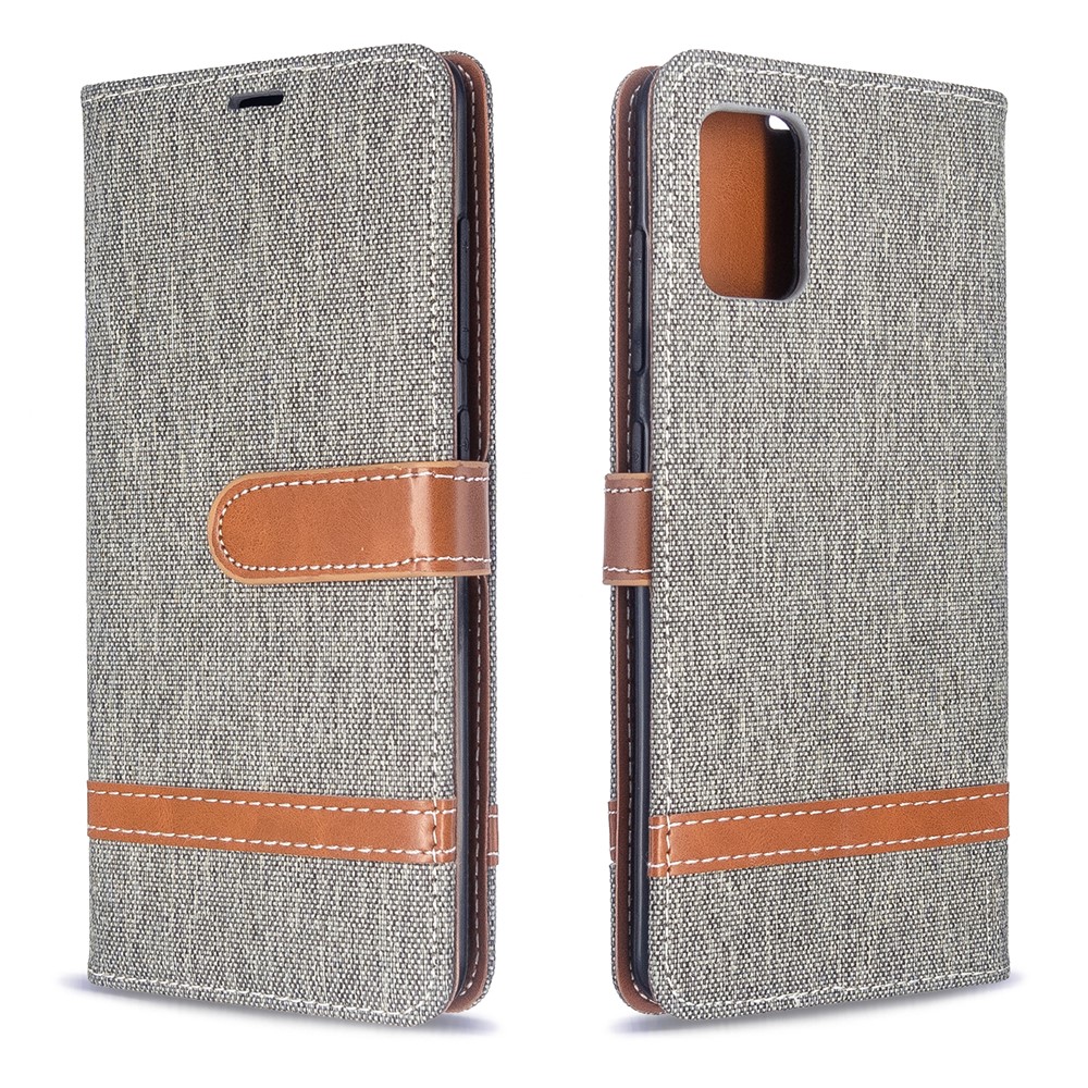 Assorted Color Jeans Cloth Leather Wallet Case for Samsung Galaxy A51 - Grey-4