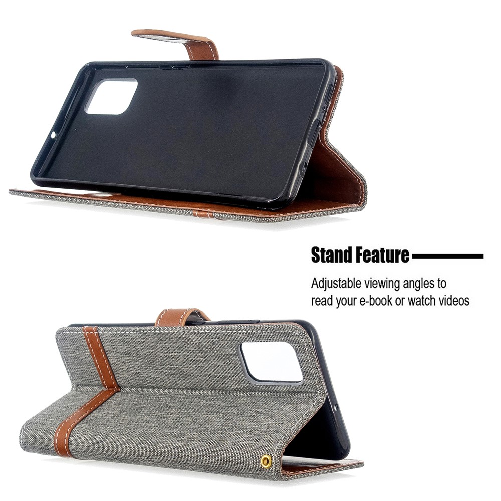 Assorted Color Jeans Cloth Leather Wallet Case for Samsung Galaxy A51 - Grey-5
