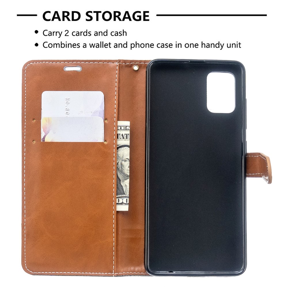 Assorted Color Jeans Cloth Leather Wallet Case for Samsung Galaxy A51 - Grey-6