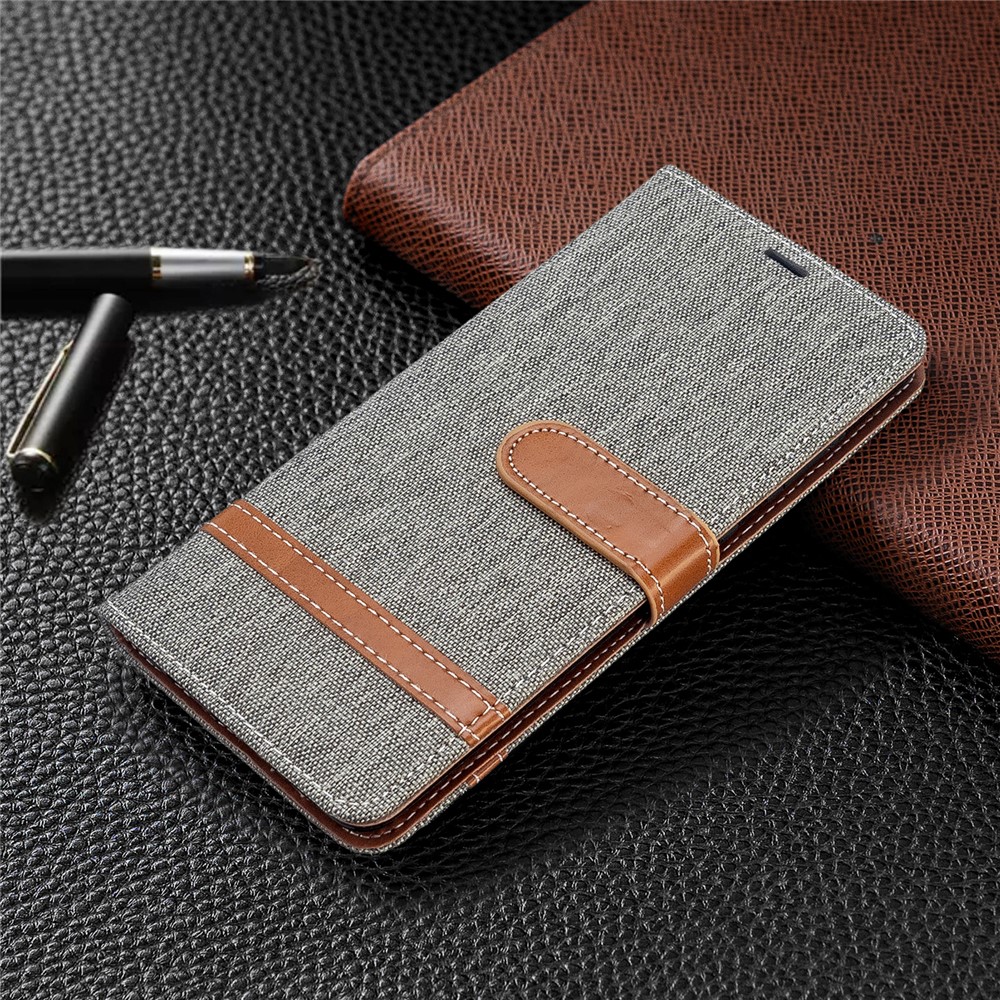 Assorted Color Jeans Cloth Leather Wallet Case for Samsung Galaxy A51 - Grey-7