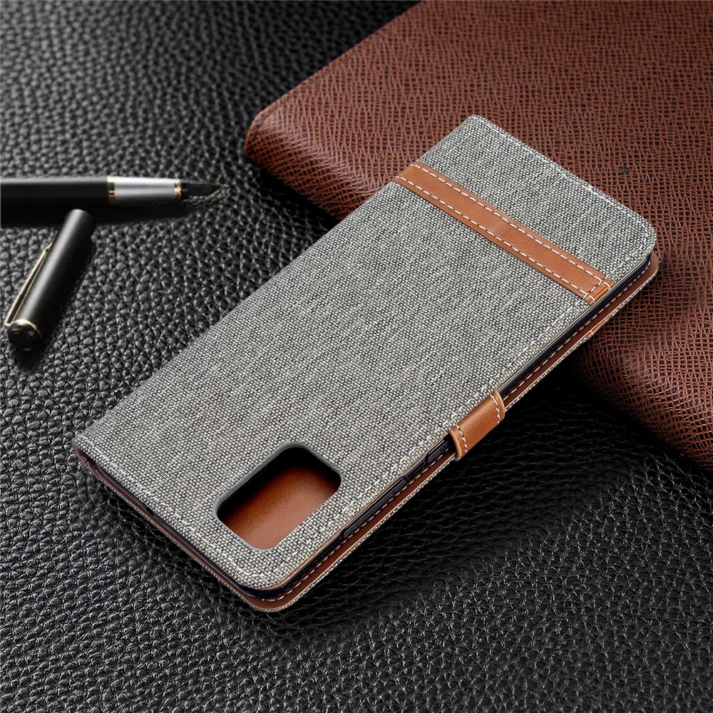 Assorted Color Jeans Cloth Leather Wallet Case for Samsung Galaxy A51 - Grey-8
