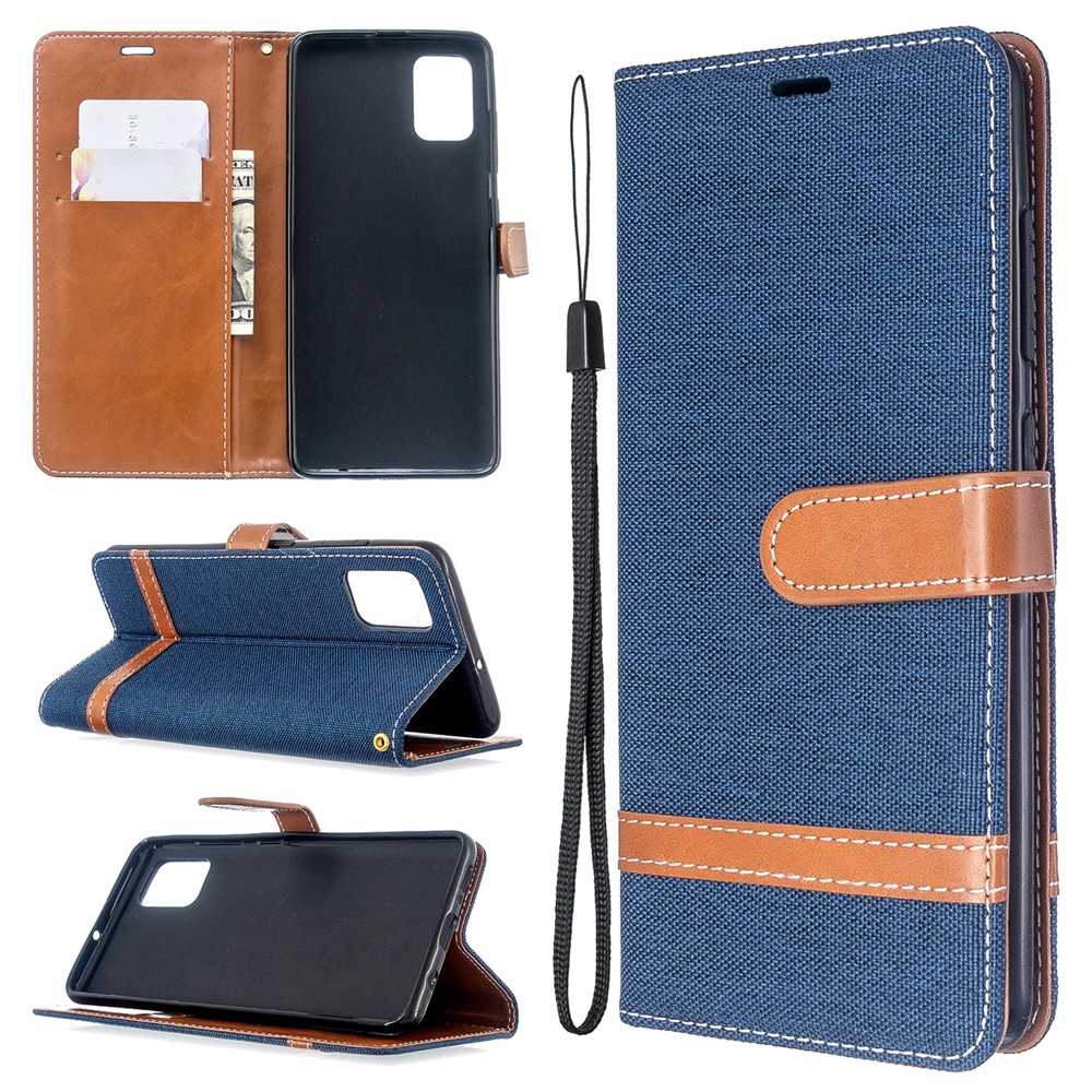 Case de Billetera de Cuero de Tela de Jeans de Color Surtido Para Samsung Galaxy A51 - Azul Oscuro