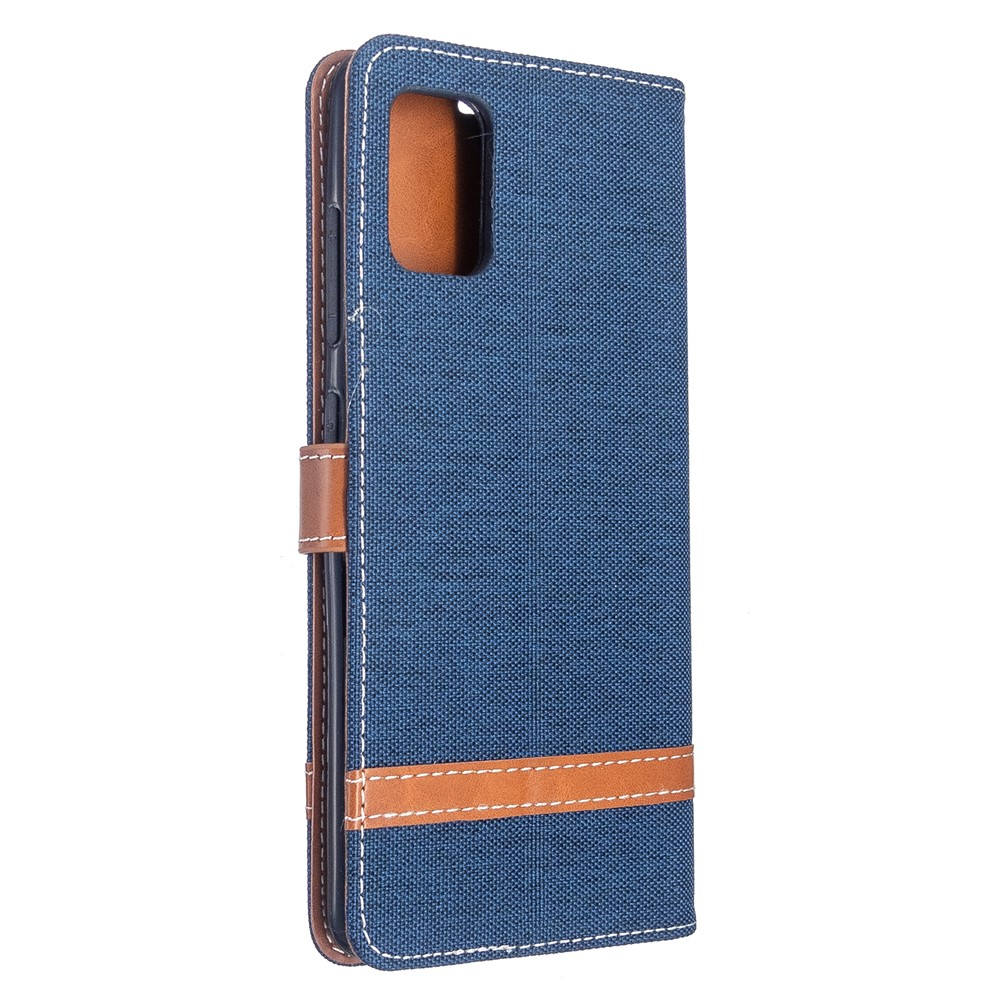 Assorted Color Jeans Cloth Leather Wallet Case for Samsung Galaxy A51 - Dark Blue-3