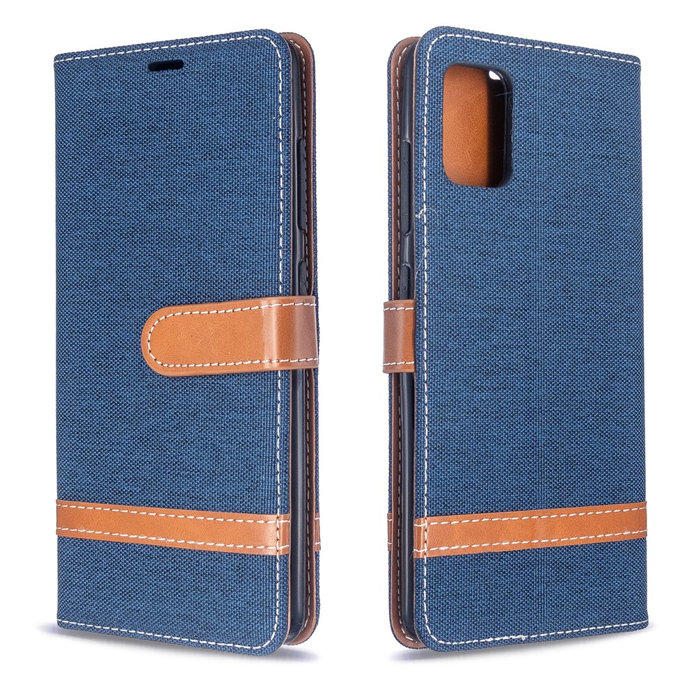 Assorted Color Jeans Cloth Leather Wallet Case for Samsung Galaxy A51 - Dark Blue-4