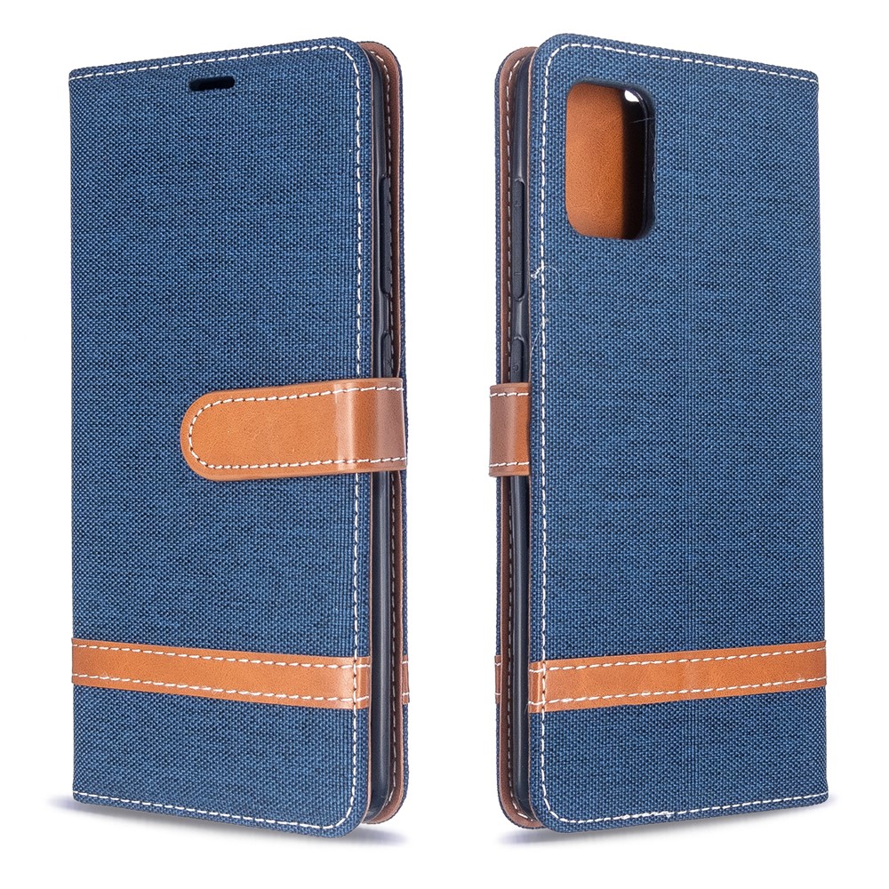 Caixa Variável de Couro de Jeans Colorido Para Samsung Galaxy A51 - Azul Escuro