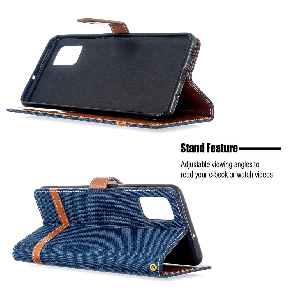 Case de Billetera de Cuero de Tela de Jeans de Color Surtido Para Samsung Galaxy A51 - Azul Oscuro