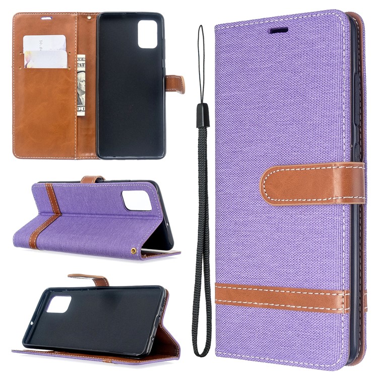 Assorted Color Jeans Cloth Leather Wallet Case for Samsung Galaxy A51 - Purple-1