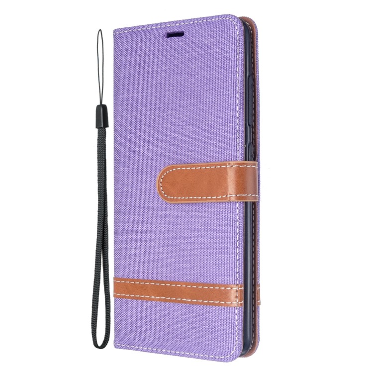 Étui de Portefeuille en Cuir en Tissu de Couleur Assortie Pour Samsung Galaxy A51 - Violet-2