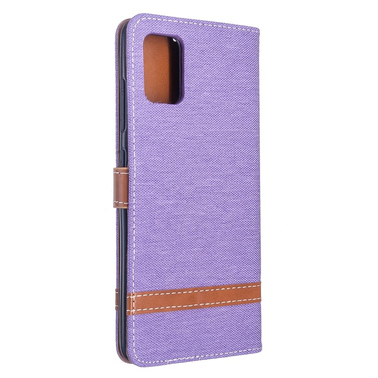 Étui de Portefeuille en Cuir en Tissu de Couleur Assortie Pour Samsung Galaxy A51 - Violet-3