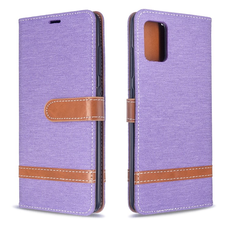 Étui de Portefeuille en Cuir en Tissu de Couleur Assortie Pour Samsung Galaxy A51 - Violet-4