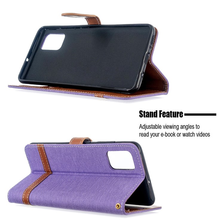 Sortierte Farbjeans -stoff Leder Brieftasche Für Samsung Galaxy A51 - Violett-5