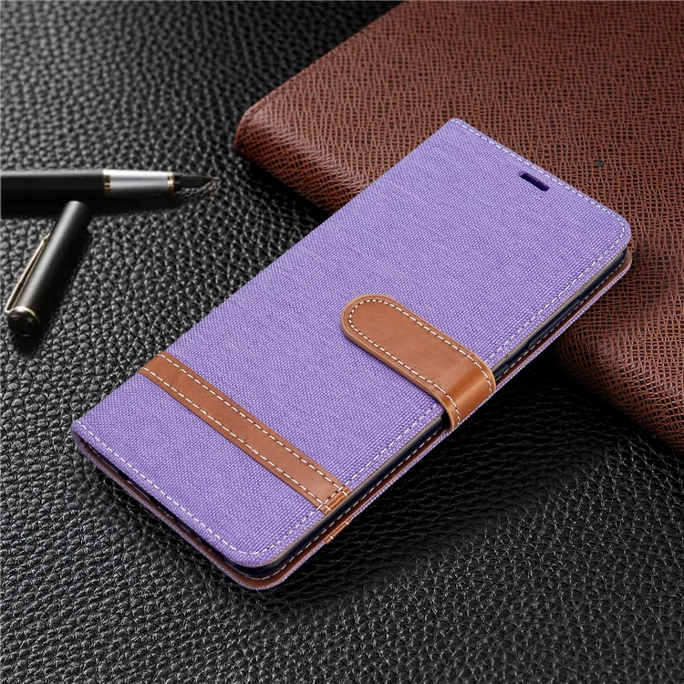 Sortierte Farbjeans -stoff Leder Brieftasche Für Samsung Galaxy A51 - Violett-7