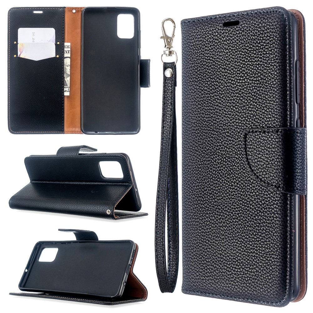 Litchi Skin Leather Wallet Case for Samsung Galaxy A51 - Black-1