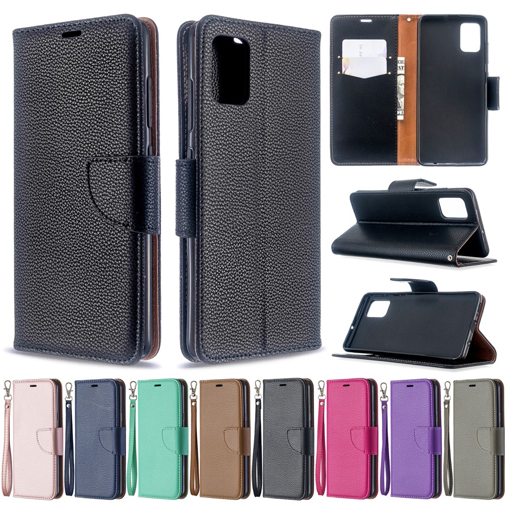 Litchi Skin Leather Cartet Case Para Samsung Galaxy A51 - Preto-11