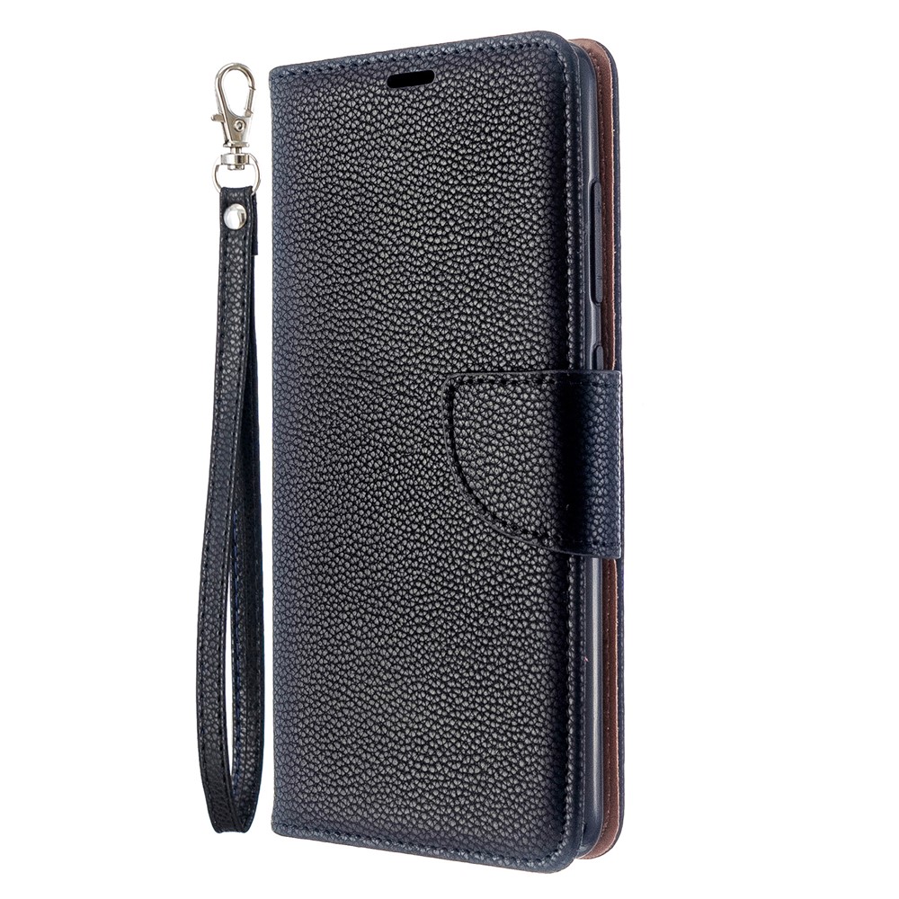 Litchi Skin Leather Cartet Case Para Samsung Galaxy A51 - Preto-2