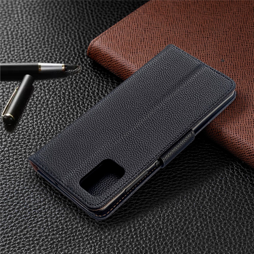 Litchi Skin Leather Cartet Case Para Samsung Galaxy A51 - Preto-8