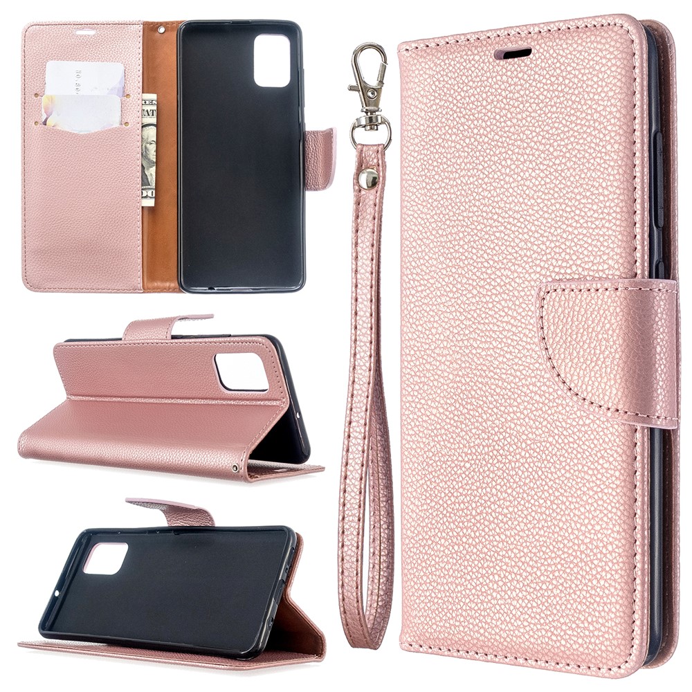 Litchi Skin Leather Wallet Case for Samsung Galaxy A51 - Rose Gold-1