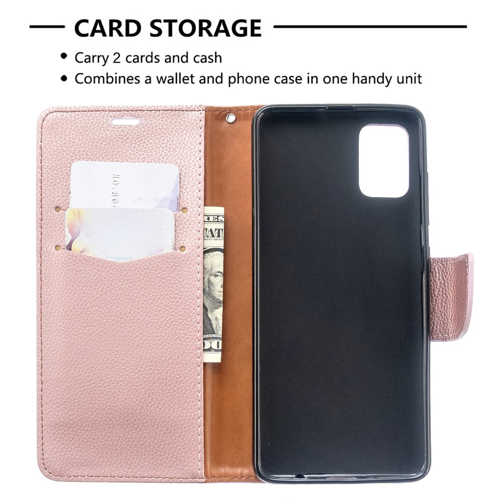 Litchi Skin Leather Wallet Case for Samsung Galaxy A51 - Rose Gold-6