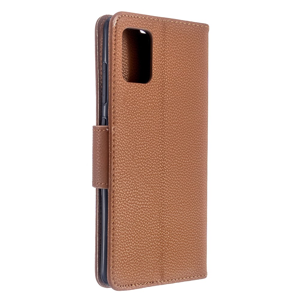 Litchi Skin Leather Wallet Case for Samsung Galaxy A51 - Brown-3