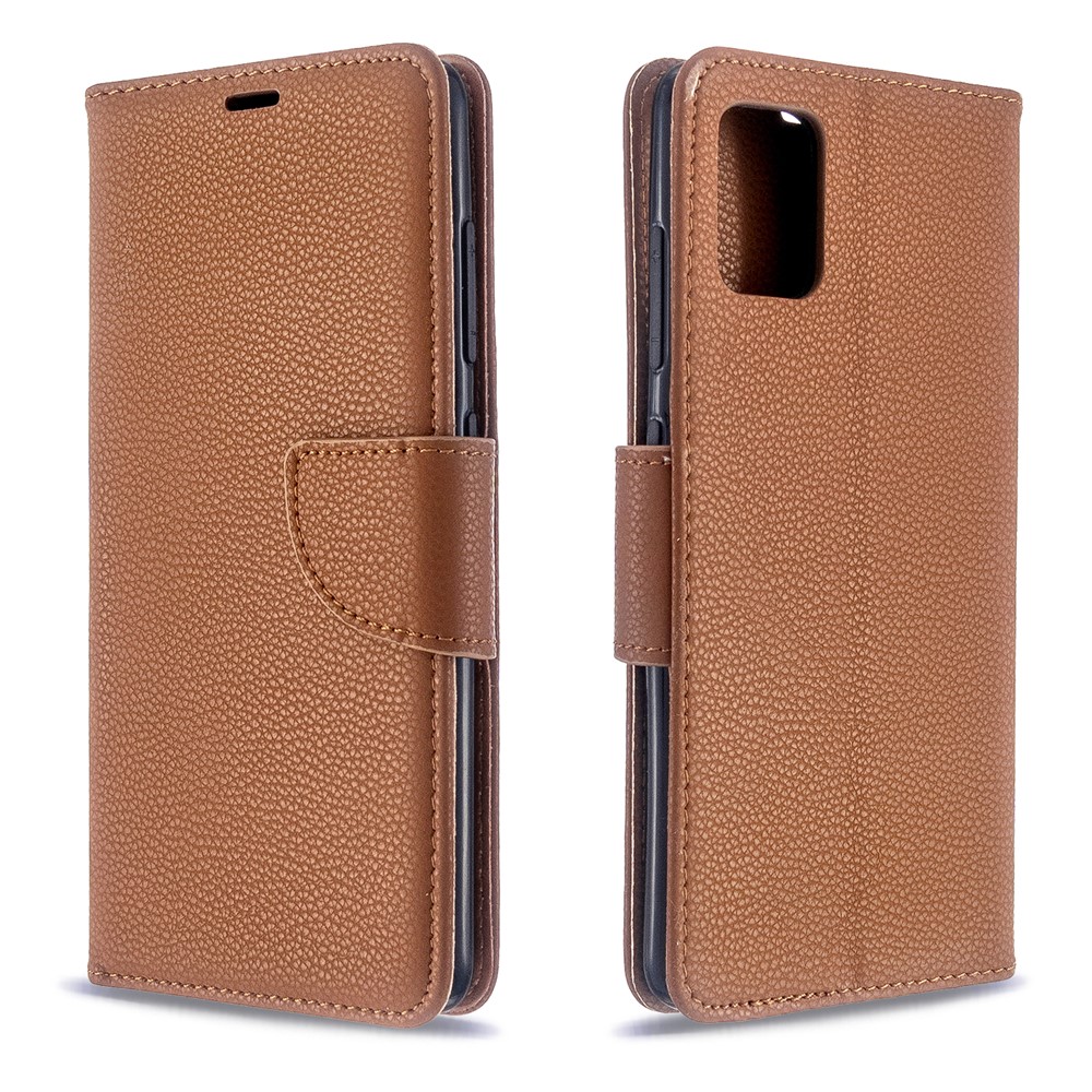 Litchi Skin Leather Wallet Case for Samsung Galaxy A51 - Brown-4