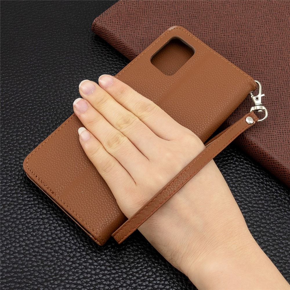 Litchi Skin Leather Wallet Case for Samsung Galaxy A51 - Brown-9