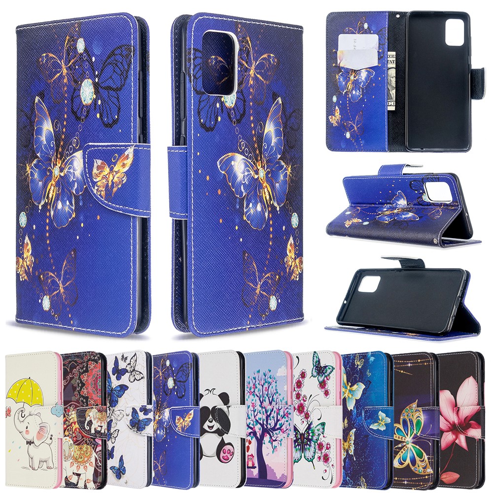 Funda de Cubierta de Cuero de Billetera de Impresión de Patrones Para Samsung Galaxy A51 - Hermosa Mariposa