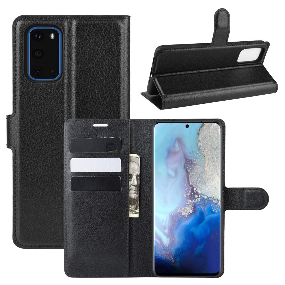 Litchi Surface Wallet Leather Stand Case for Samsung Galaxy S20 - Black-1