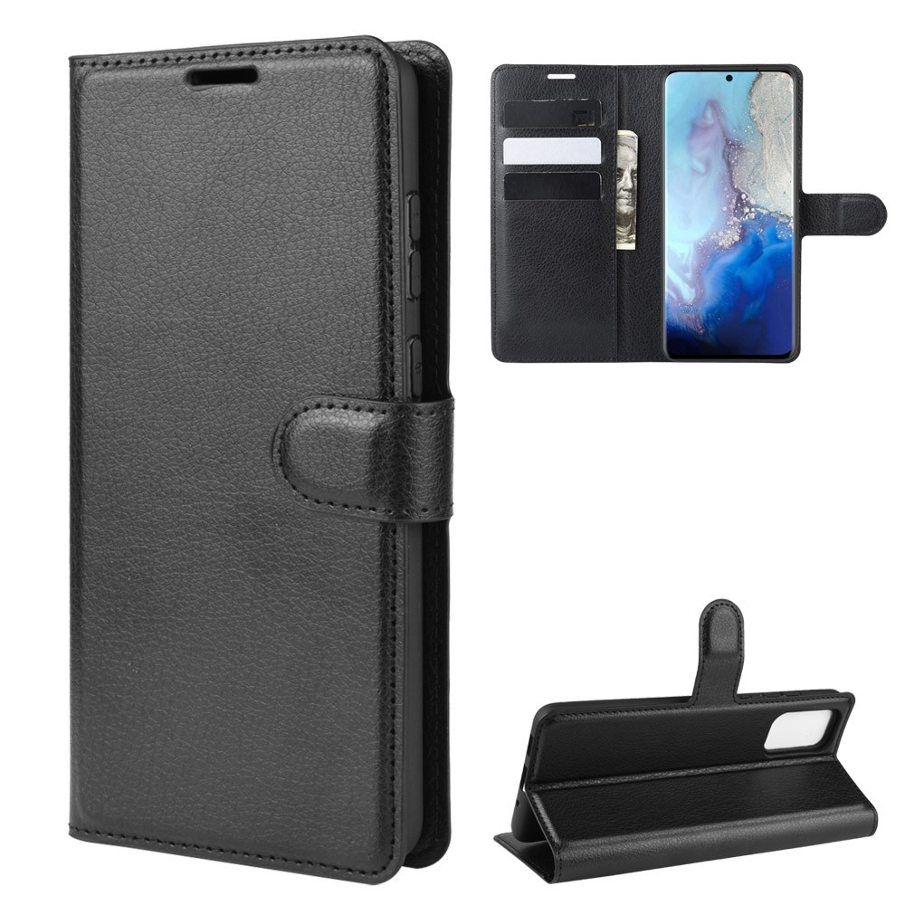 Litchi Surface Wallet Stand Case Para Samsung Galaxy S20 4G/S20 5G Case de Teléfonos Celulares - Negro