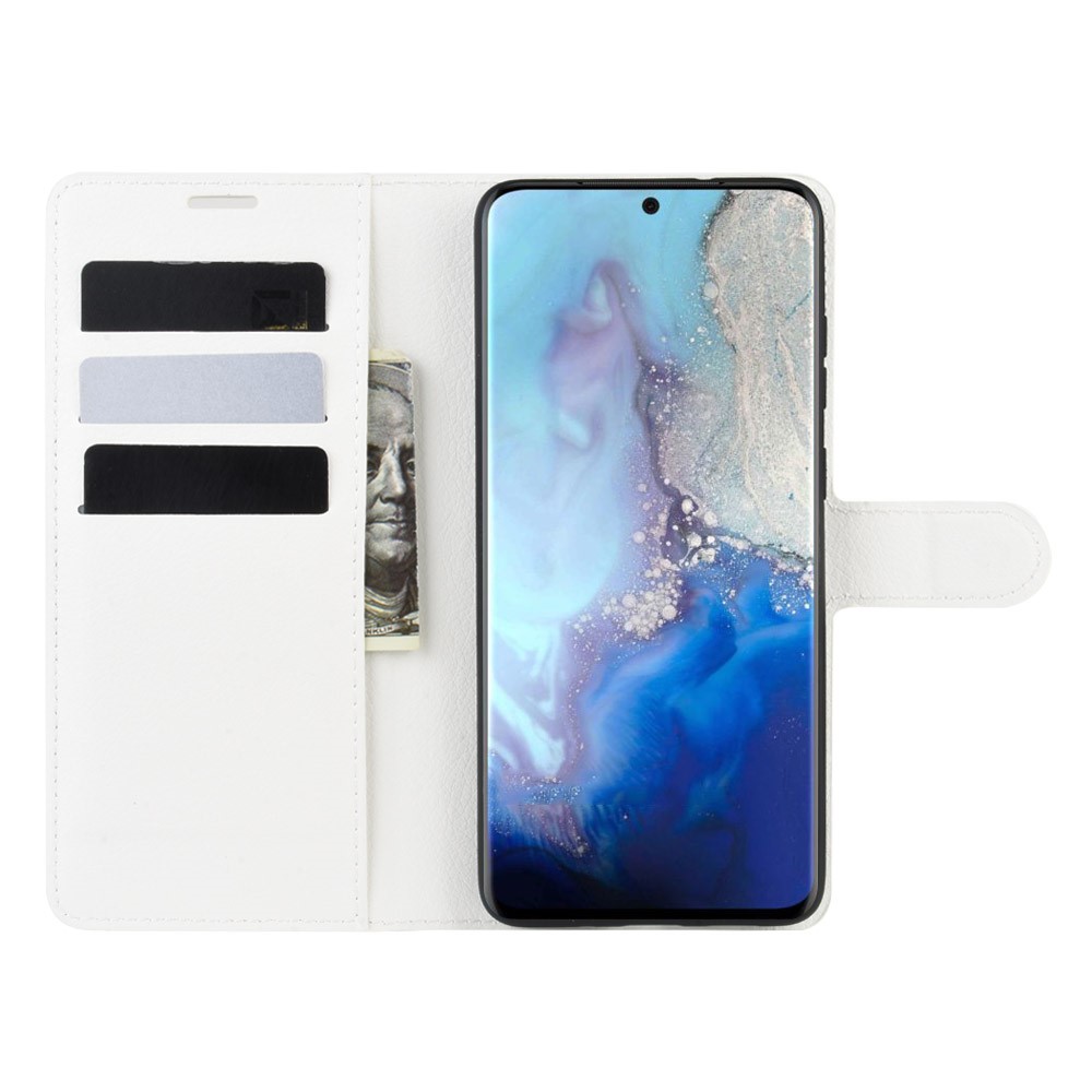 Litchi Surface Wallet Leather Stand Case for Samsung Galaxy S20 - White-4