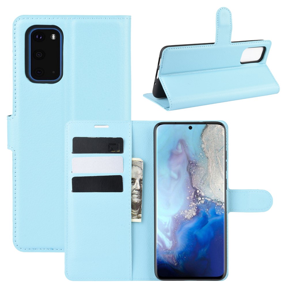 Litchi Surface Wallet Leather Stand Case for Samsung Galaxy S20 - Blue-1