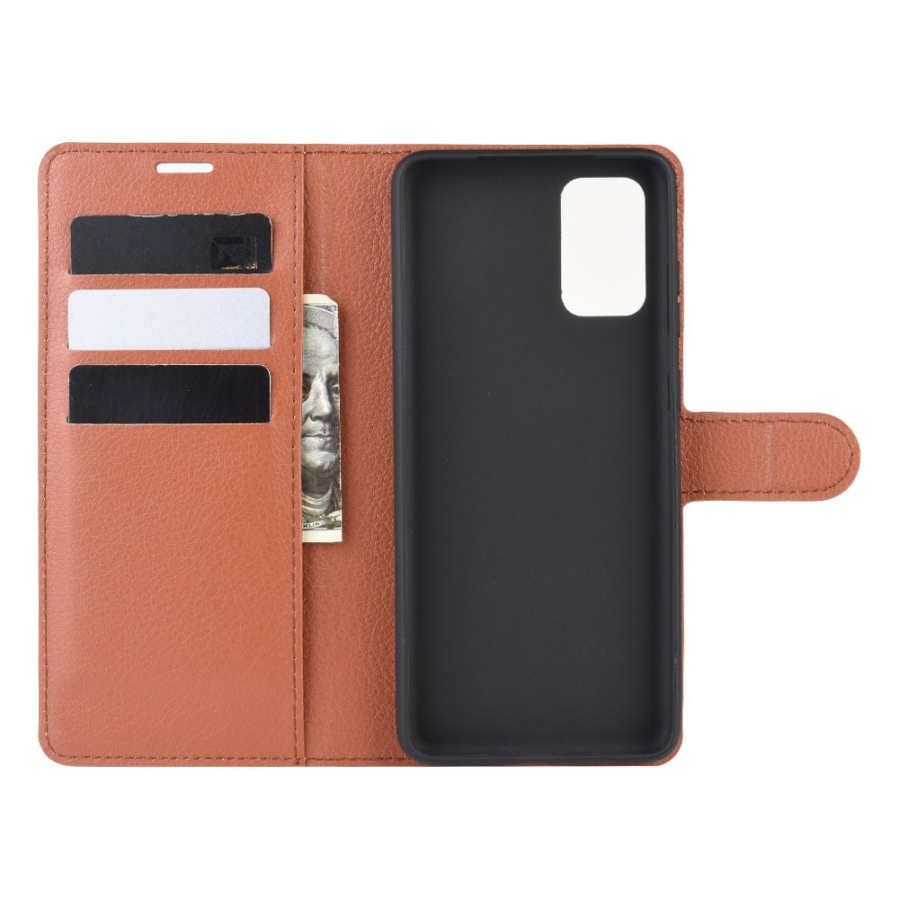 Litchi Surface Wallet Leather Stand Case for Samsung Galaxy S20 - Brown-3