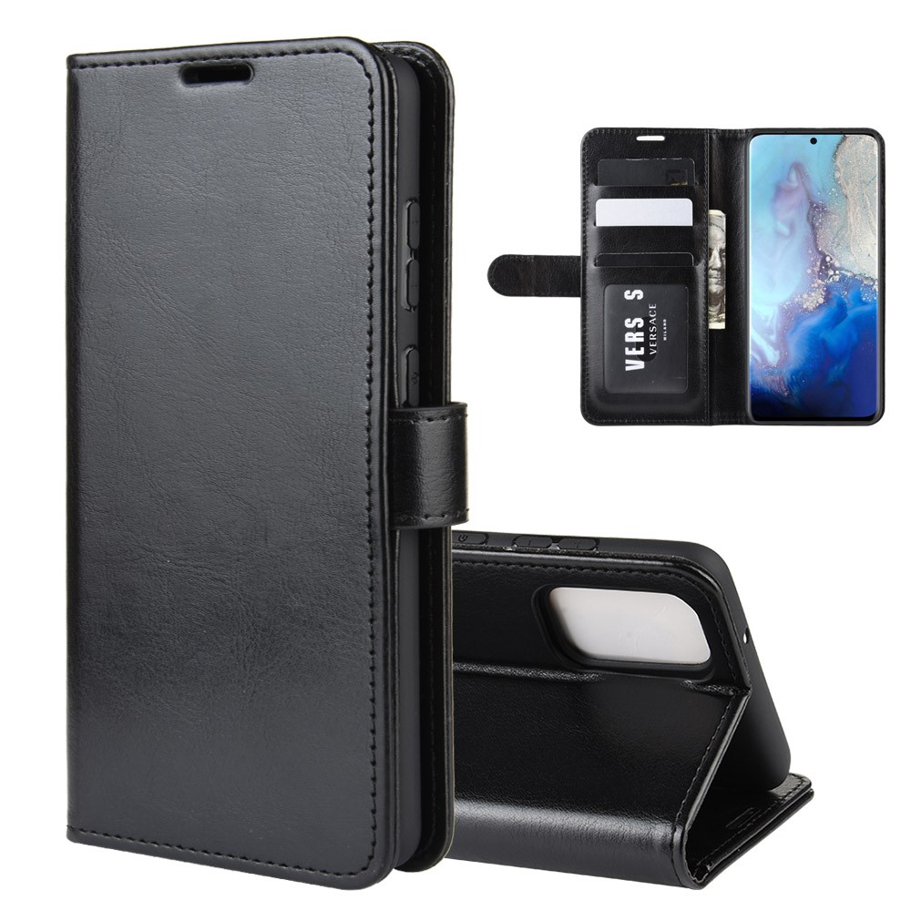 Fou Support De Porte-monnaie En Cuir De Cheval Téléphone Cas Pour Samsung Galaxy S11e - Noir-1