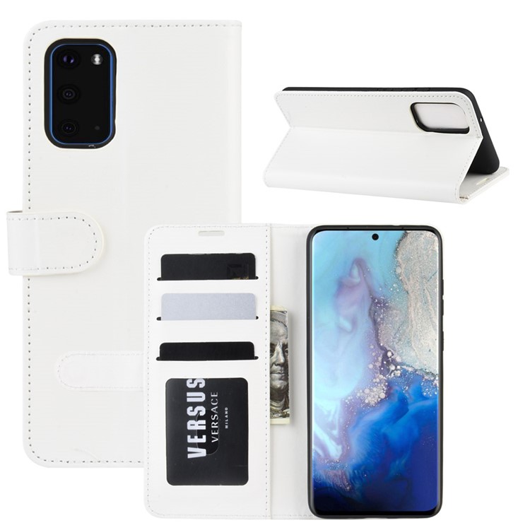Crazy Horse Leather Wallet Stand Phone Case for Samsung Galaxy S20 - White-8