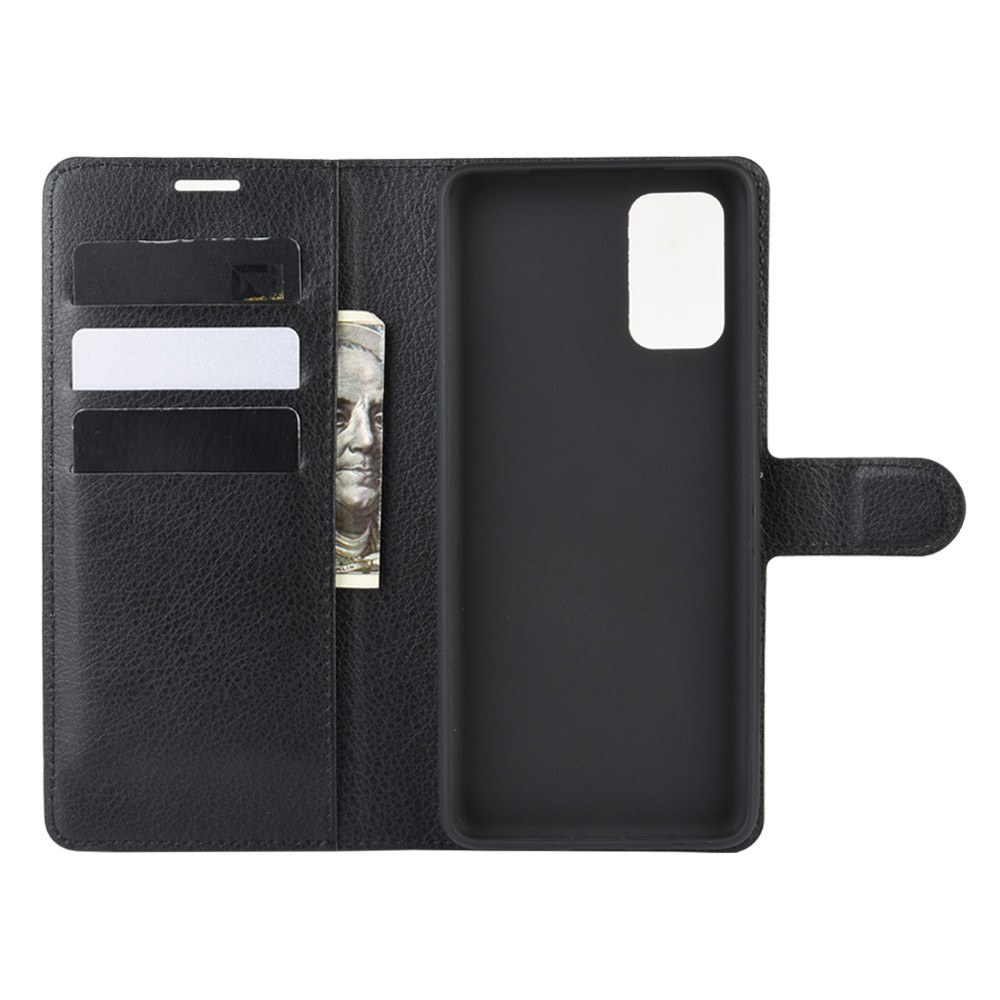 Couro Pele Caso Estande Carteira Lichia Para Samsung Galaxy S11 - Preto-3