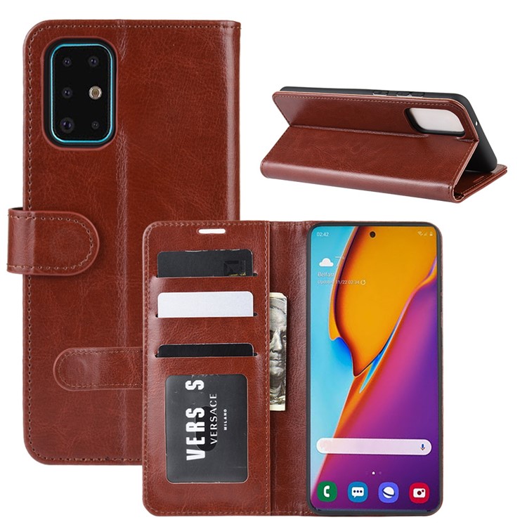 Crazy Horse Skin Leather Phone Cover for Samsung Galaxy S20 Plus - Brown-1
