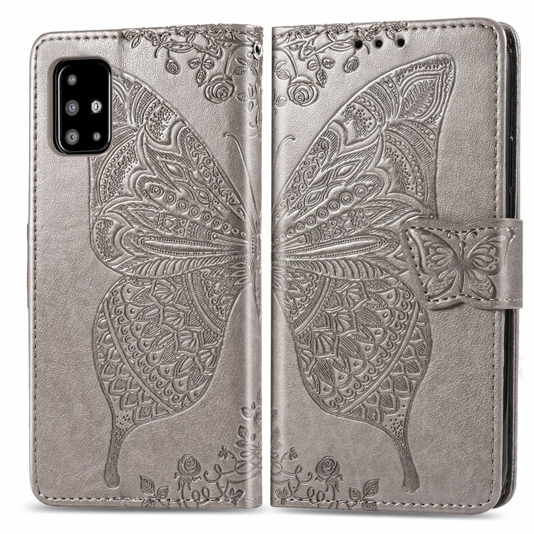 HAT PRINCE Imprint Butterfly Flower Wallet Leather + TPU Phone Shell for Samsung Galaxy A51 - Grey-1