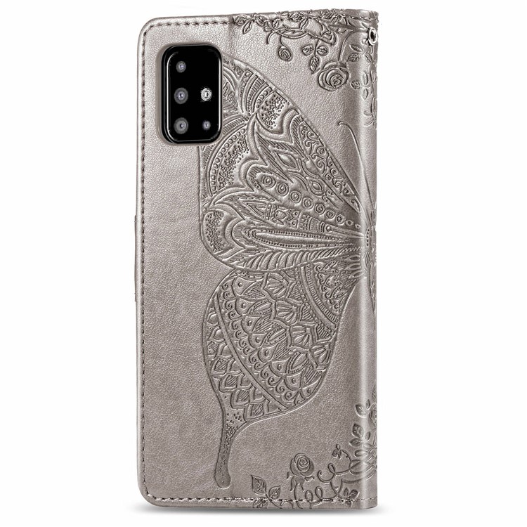 HAT PRINCE Imprint Butterfly Flower Wallet Leather + TPU Phone Shell for Samsung Galaxy A51 - Grey-3