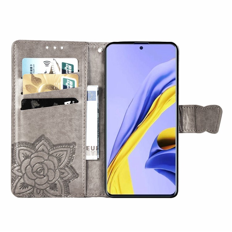 HAT PRINCE Imprint Butterfly Flower Wallet Leather + TPU Phone Shell for Samsung Galaxy A51 - Grey-4