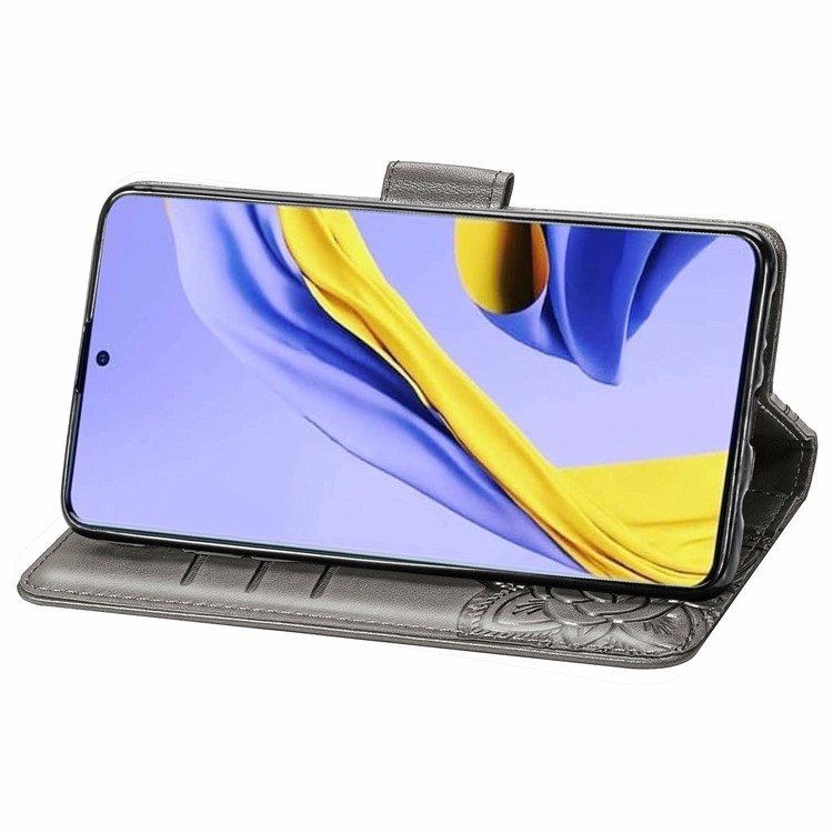 HAT PRINCE Imprint Butterfly Flower Wallet Leather + TPU Phone Shell for Samsung Galaxy A51 - Grey-5