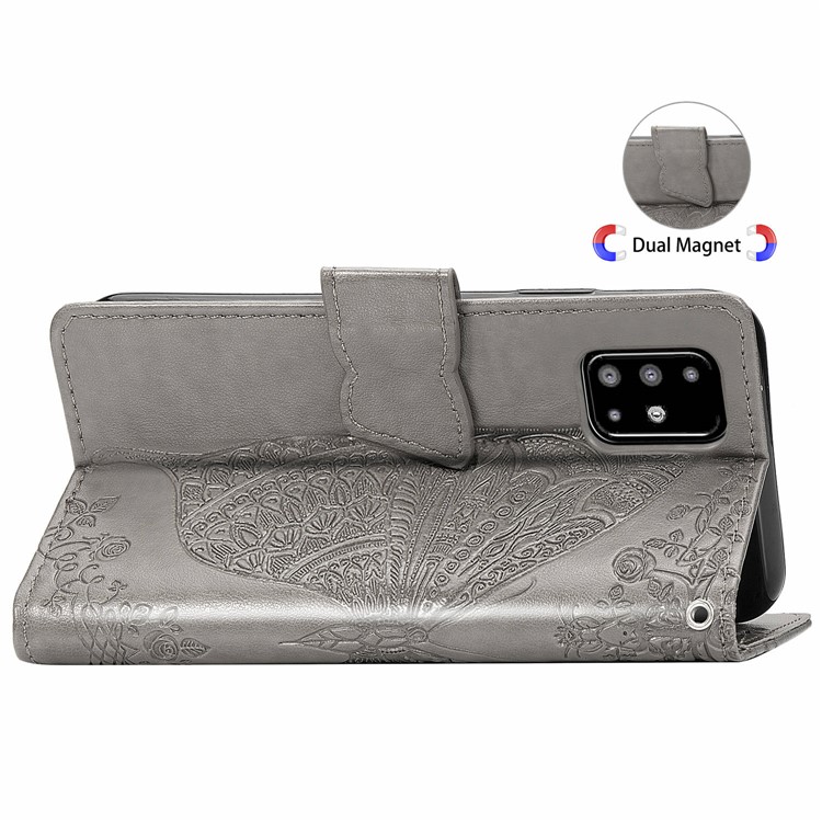 HAT PRINCE Imprint Butterfly Flower Wallet Leather + TPU Phone Shell for Samsung Galaxy A51 - Grey-6