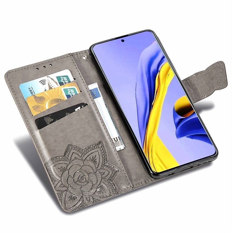 HAT PRINCE Imprint Butterfly Flower Wallet Leather + TPU Phone Shell for Samsung Galaxy A51 - Grey-7